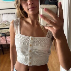 White Crop Buttoned Bustier Tank Top